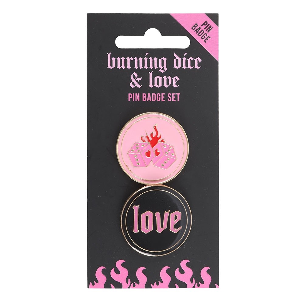 Something Different - Flaming Dice and Love Pin Badge Set Badge/button - Multicolours